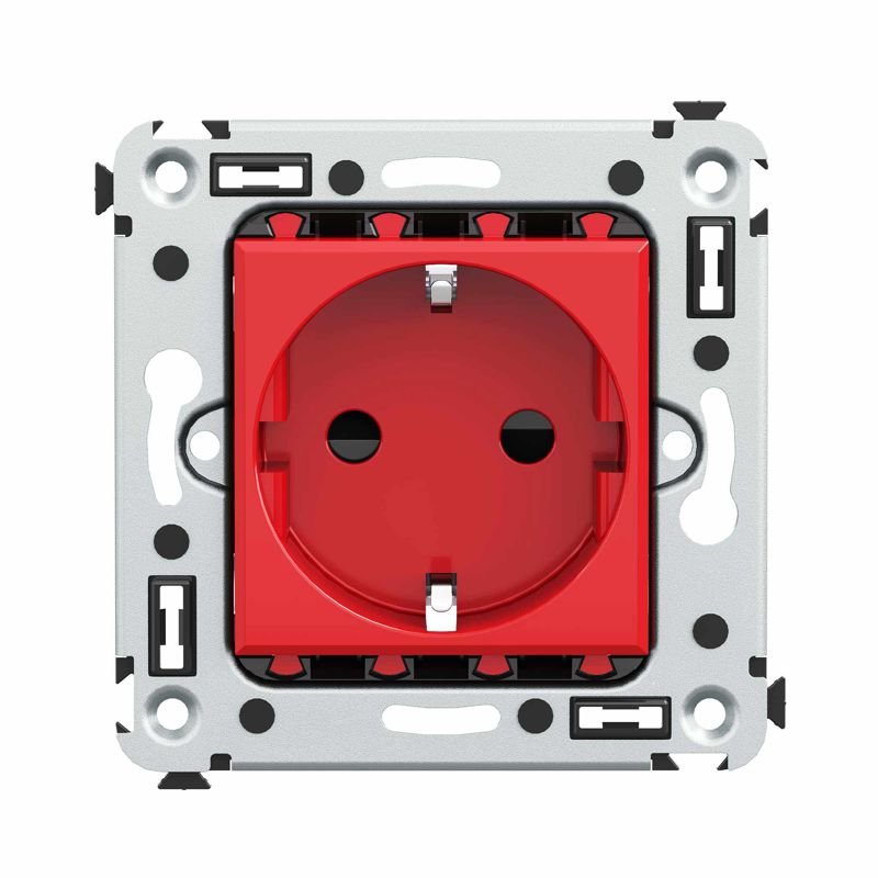 Розетка 1-м СП 2мод Avanti "Красный квадрат" 2P+E защ шторки