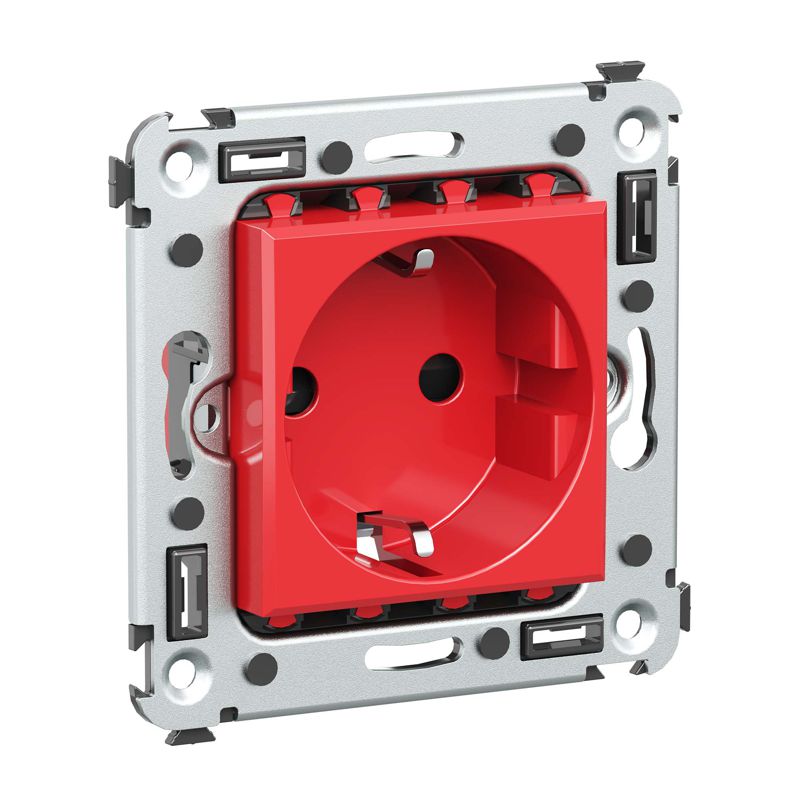 Розетка 1-м СП 2мод Avanti "Красный квадрат" 2P+E защ шторки — изображение 2