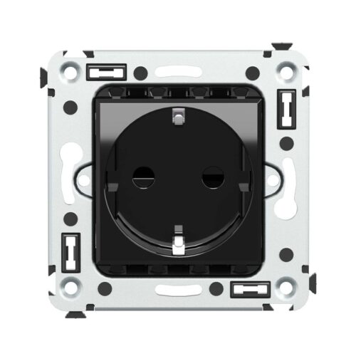 Розетка 1-м СП 2мод Avanti "Черный квадрат" 2P+E защ шторки