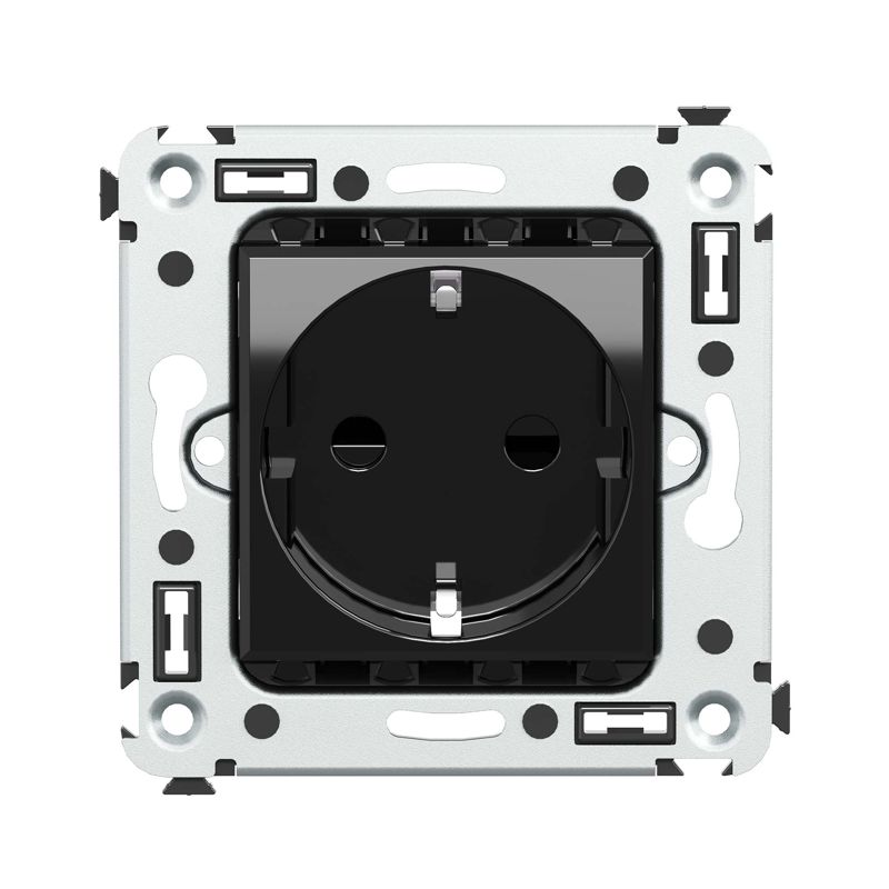 Розетка 1-м СП 2мод Avanti "Черный квадрат" 2P+E защ шторки