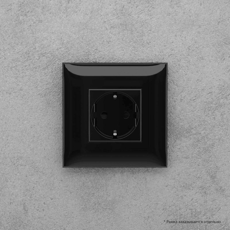 Розетка 1-м СП 2мод Avanti "Черный квадрат" 2P+E защ шторки — изображение 5