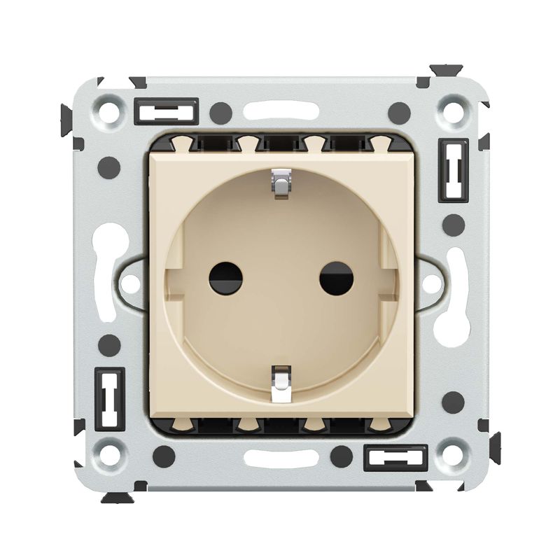 Розетка 1-м СП 2мод Avanti "Ванильная дымка" 2P+E защ шторки беж