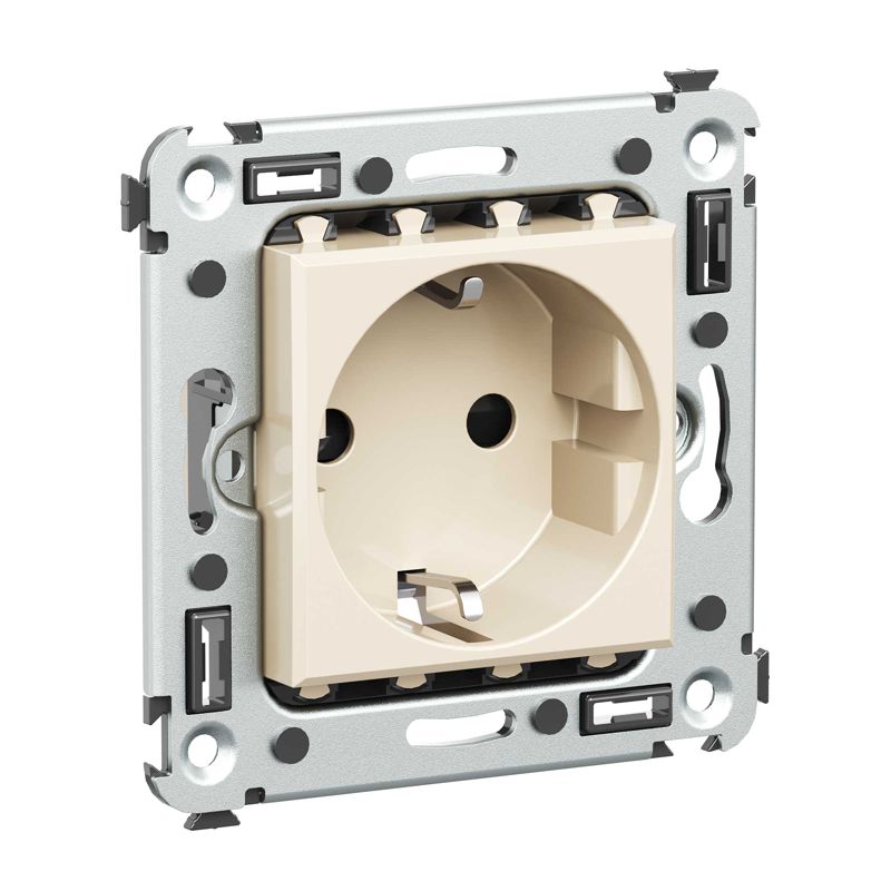 Розетка 1-м СП 2мод Avanti "Ванильная дымка" 2P+E защ шторки беж — изображение 2