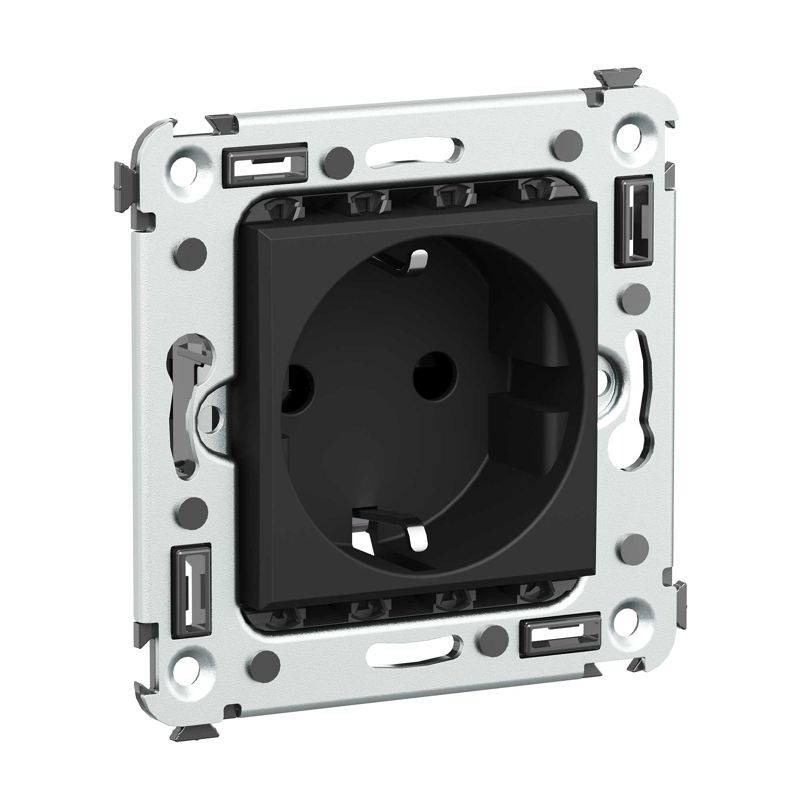 Розетка 1-м СП 2мод Avanti "Черный матовый" 2P+E защ шторки механизм — изображение 2