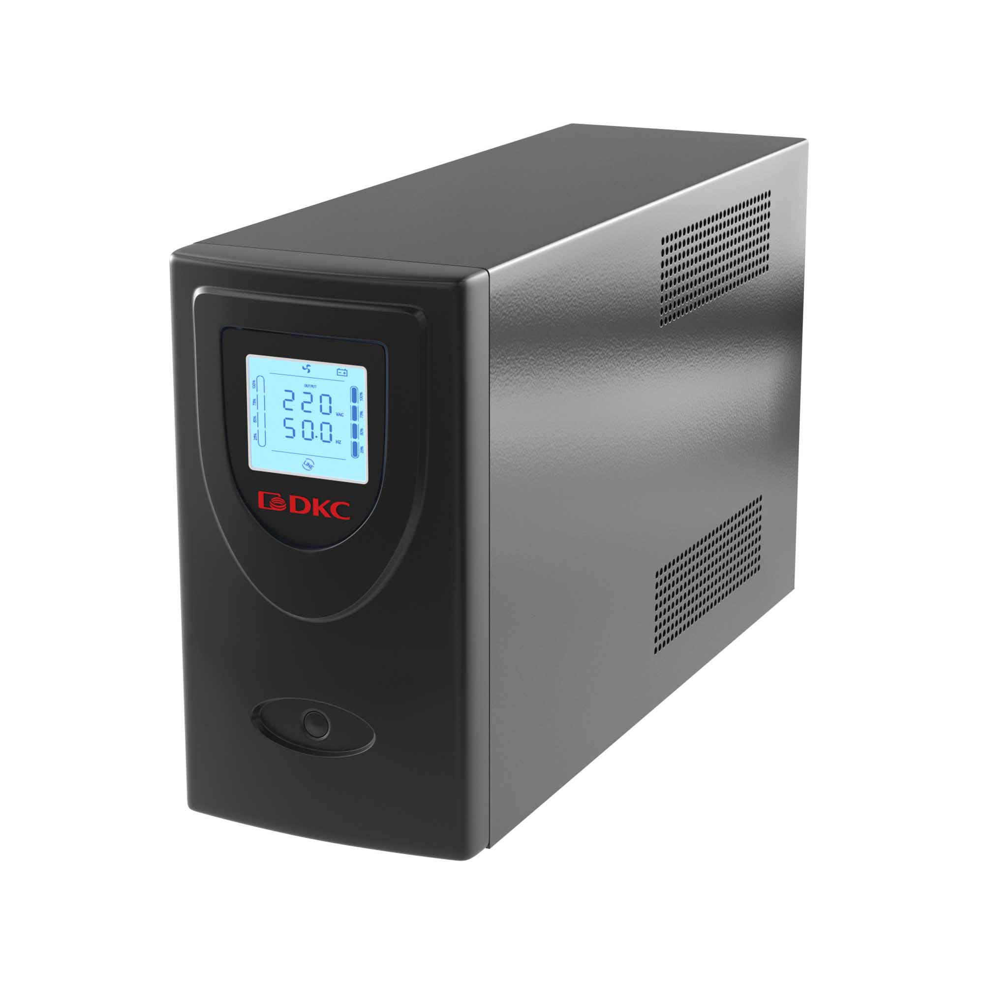 Линейно-интерактивный ИБП ДКС серии Инфо ЭЛСИДИ (Info LCD), 2000 ВА/1200 Вт, 1/1,2xIEC C13, 2xSchuko, USB + RJ45, LCD, 2x9Aч